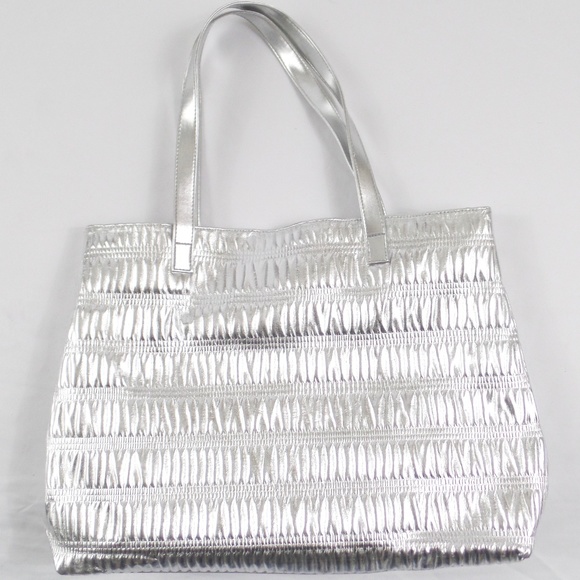 Clinique Handbags - 🚩 SOLD Metallic Silver Tote Bag Textured